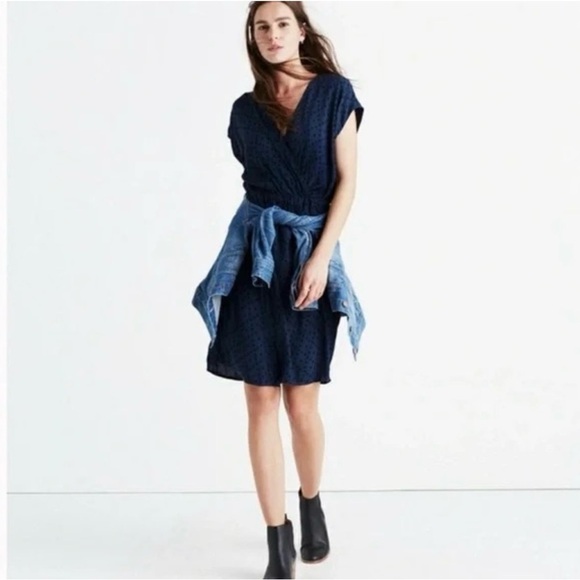 MADEWELL | Blue Diamond Brushstroke Mini Navy and Black Wrap Dress Sz. XS - Picture 1 of 6
